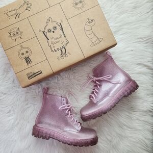 Mini Melissa Glitter Pink Coturno Boots 3